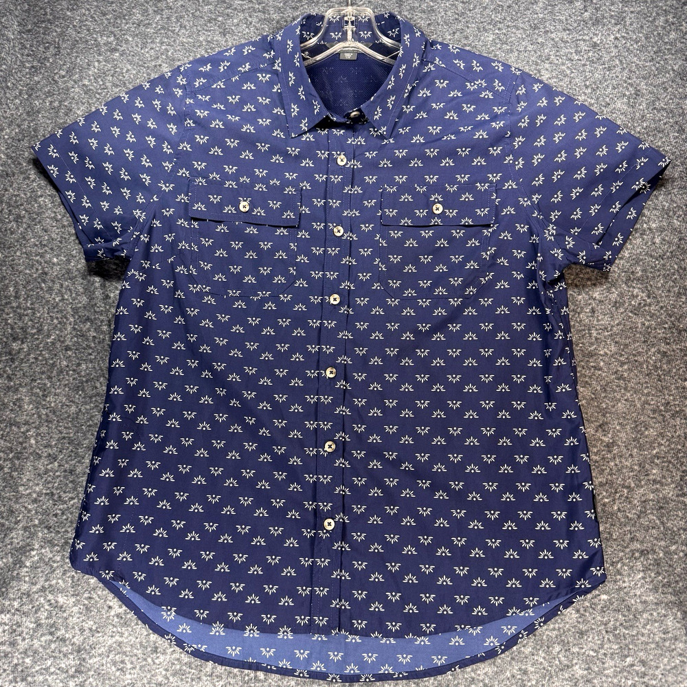 Eddie Bauer Womens Shirt Geo Foulard Coastal Short Sleeve Navy Outdoor Lrg A212
